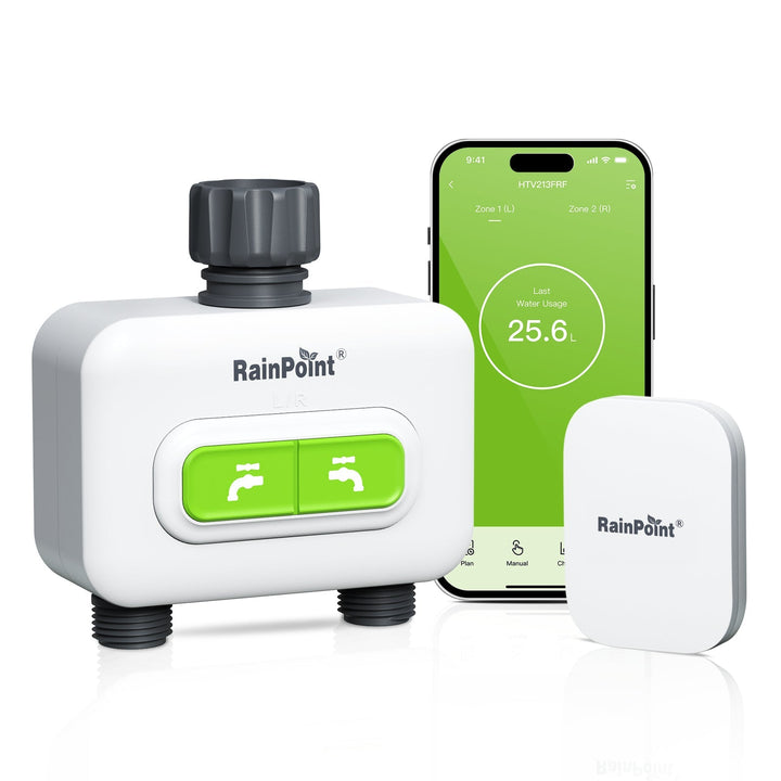 2-Zone Wireless Smart Water Timer with Hub for Outdoor Irrigation