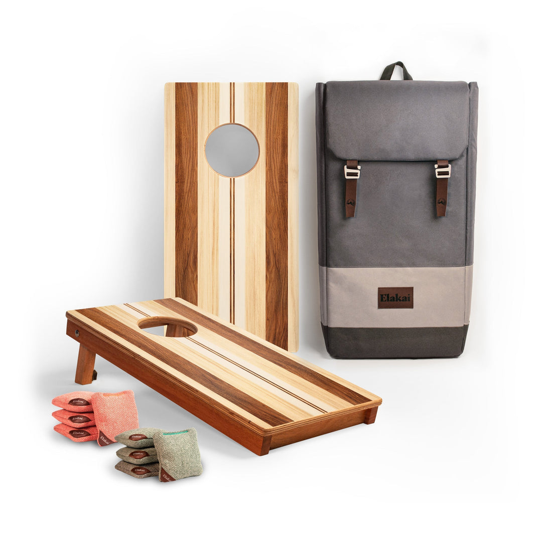 1ft x 2ft Graphic Wood Travel Cornhole Set | Natural Surf Beach Collection