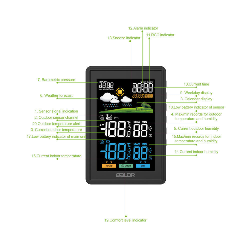 BALDR Weather Station Wireless Indoor Outdoor Thermometer
