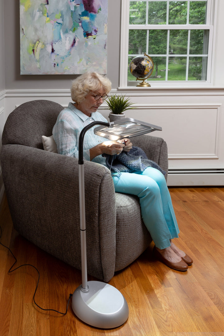 Daylight24 Full Page Magnifier Floor Lamp - Painted Silver Finish