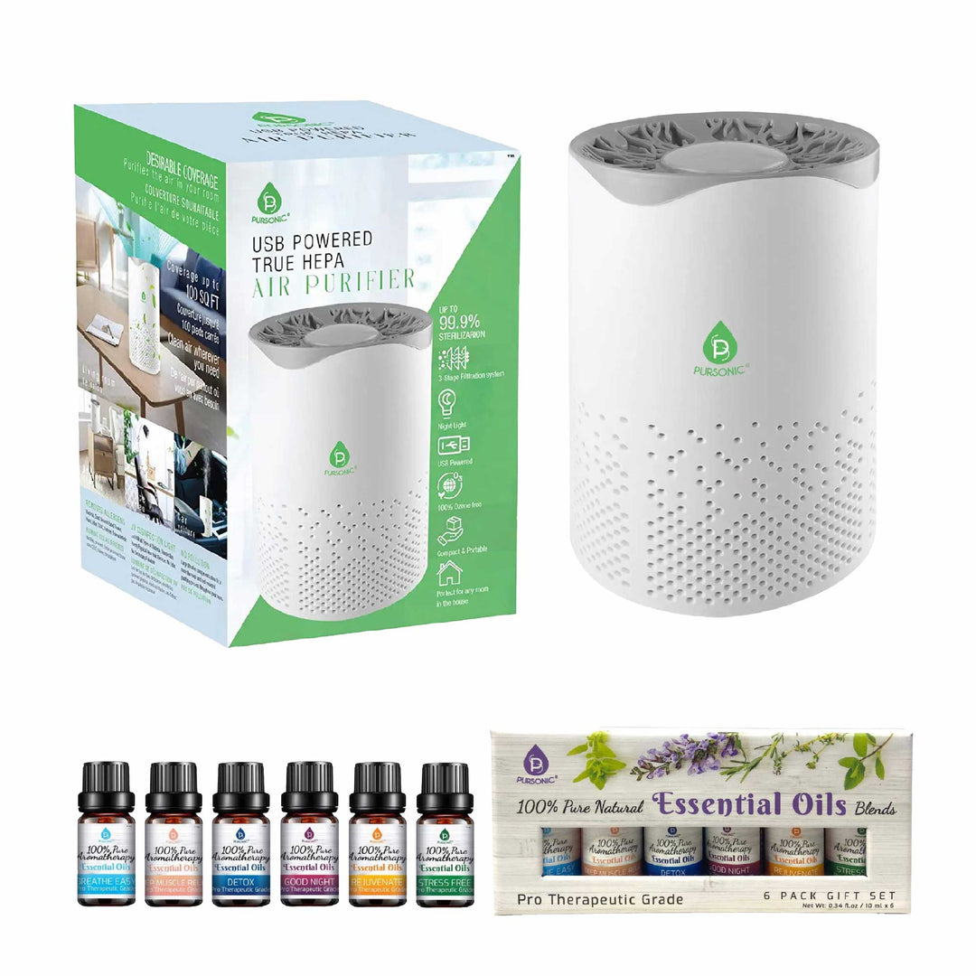 Air Purifier with 6-Pack Premium Essential Oils Collection