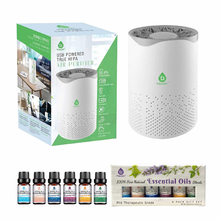 Air Purifier with 6-Pack Premium Essential Oils Collection