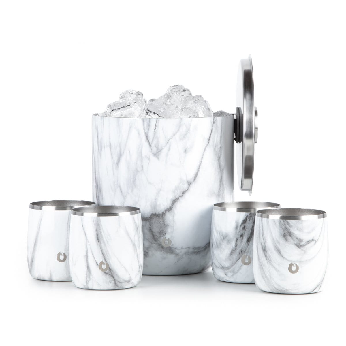 Stainless Steel Ice Bucket with Rocks  Glass Set