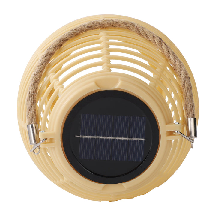 Outdoor Solar Rattan-Style Round LED Lantern With Handle