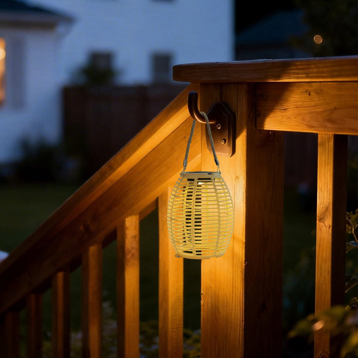 Outdoor Solar Rattan-Style Round LED Lantern With Handle