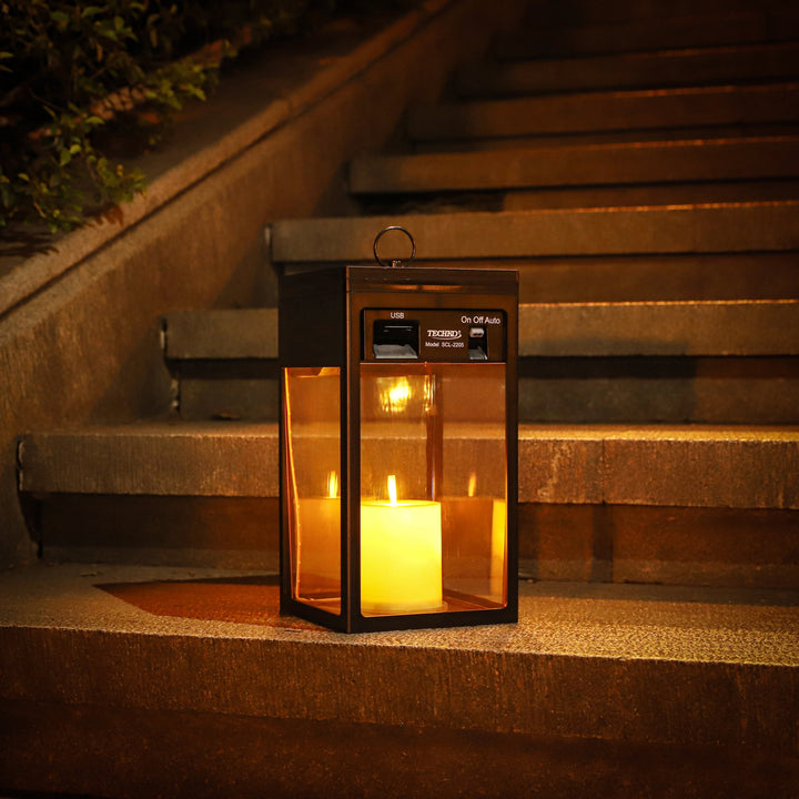 Solar Modern Candle Lantern - Large W/ Hanging Hook