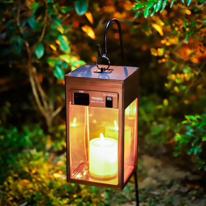 Solar Modern Candle Lantern - Large W/ Hanging Hook