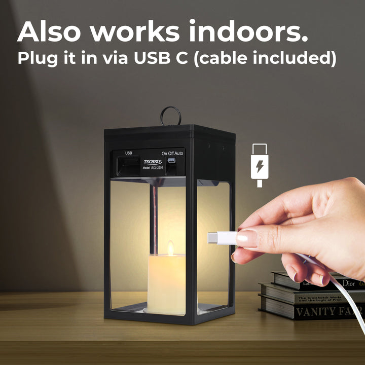 Solar Modern Candle Lantern - Large W/ Hanging Hook