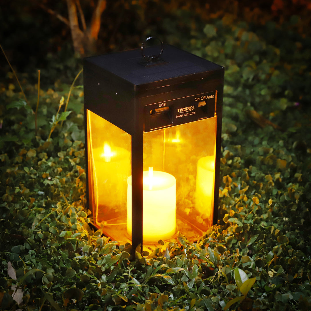 Solar Modern Candle Lantern - Large W/ Hanging Hook