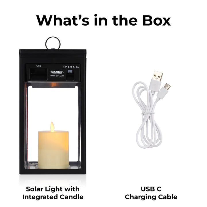 Solar Modern Candle Lantern - Large W/ Hanging Hook