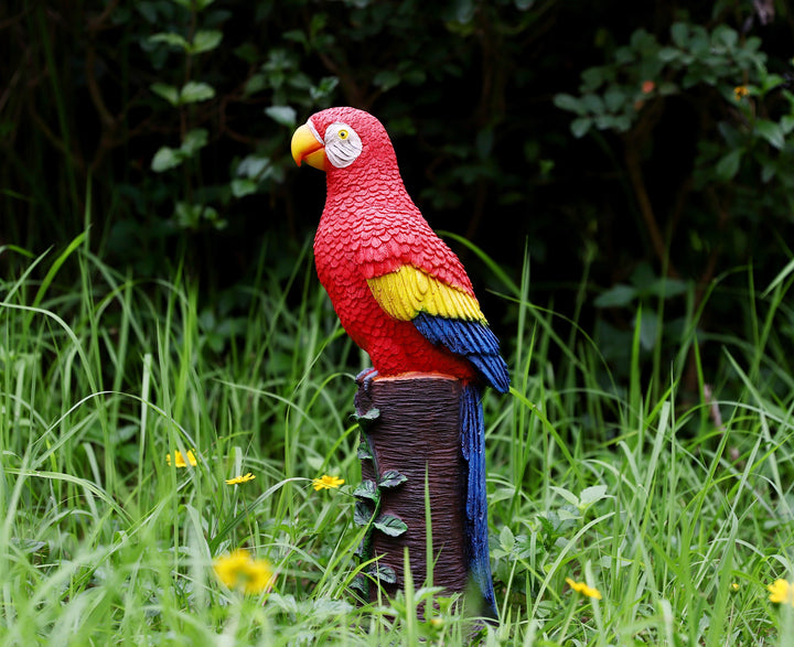 Red Parrot Statue With High-Power Solar Spotlight