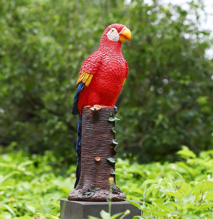 Red Parrot Statue With High-Power Solar Spotlight