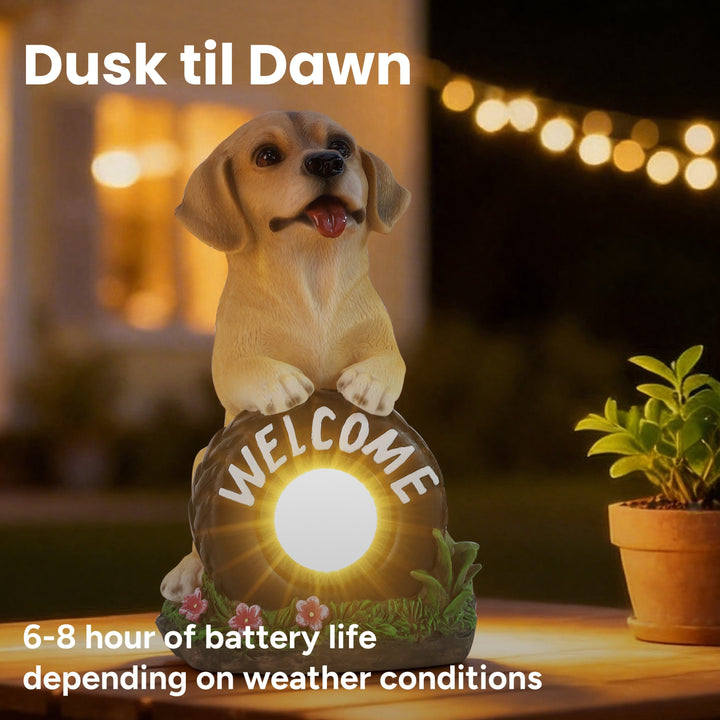 Buddy the Puppy Solar Outdoor Garden Statue With Integrated LED Light