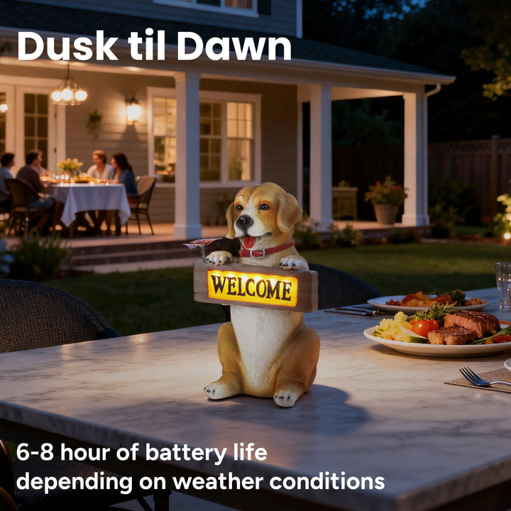 Barkley the Greeting Puppy Solar Outdoor Garden Statue With Integrated LED Light
