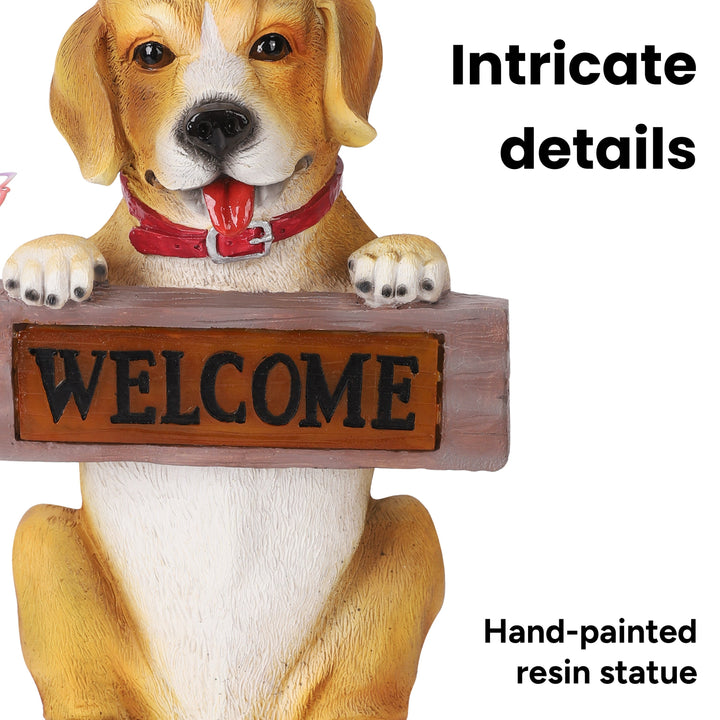 Barkley the Greeting Puppy Solar Outdoor Garden Statue With Integrated LED Light