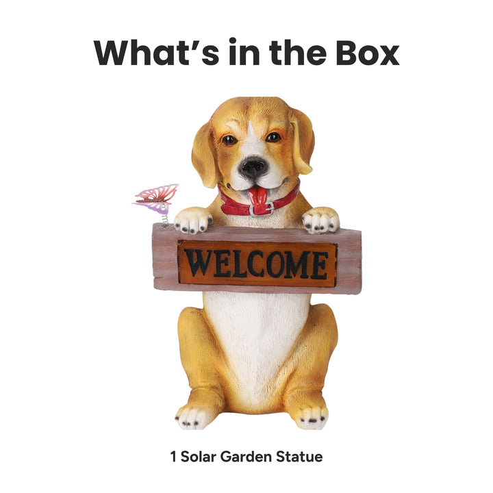 Barkley the Greeting Puppy Solar Outdoor Garden Statue With Integrated LED Light